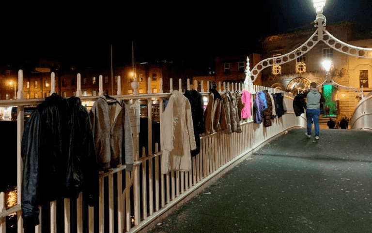 Dublin City Council responds to ‘Warm for Winter’ initiative by removing coats from Ha’penny Bridge Dublin City Council responds to ‘Warm for Winter’ initiative by removing coats from Ha’penny Bridge