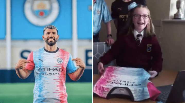 WATCH: Sergio Aguero surprises Dublin girl after she wins jersey design competition WATCH: Sergio Aguero surprises Dublin girl after she wins jersey design competition