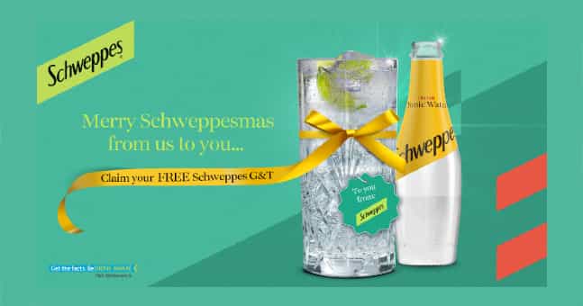 Schweppes is putting the fizz into Christmas by giving you a complimentary G&T on your next night out! Schweppes is putting the fizz into Christmas by giving you a complimentary G&T on your next night out!