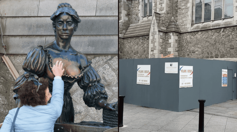 Molly Malone statue boarded up amid controversial touching debate Molly Malone statue boarded up amid controversial touching debate