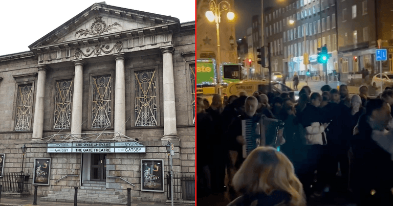 The Gate performance of PIAF continued outdoors amid fire alarm evacuation The Gate performance of PIAF continued outdoors amid fire alarm evacuation