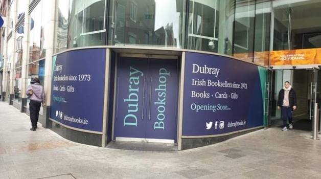 closed shop on Dublin's Henry Street with signage reading "Dubray Books"